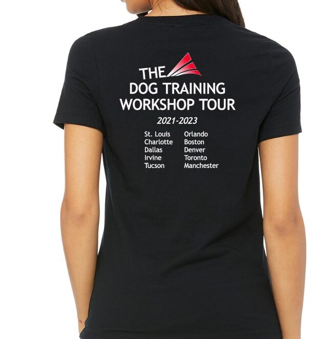 dog training workshop tour t shirt with cities